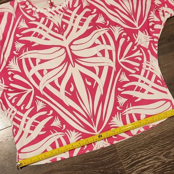 ❤️ NWOT! SHERIDAN FRENCH PINK WHITE COTTON DOLMAN BLOUSE WITH BEADED NECKLINE